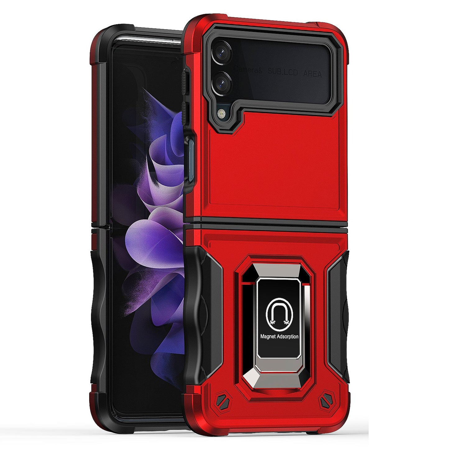 For Samsung Galaxy Z Flip 3 5G Hybrid with Magnetic Ring Holder Stand Kickstand Heavy Duty Rugged Drop Silicone Shockproof Phone Case Cover