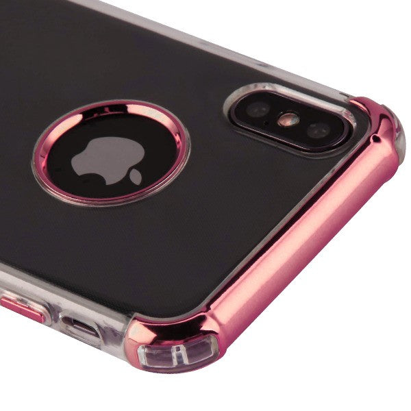 For Apple iPhone XS/X Slim Hybrid Transparent Rubber Gummy Hard PC Silicone Electroplating Protective Clear / Rose Gold Phone Case Cover