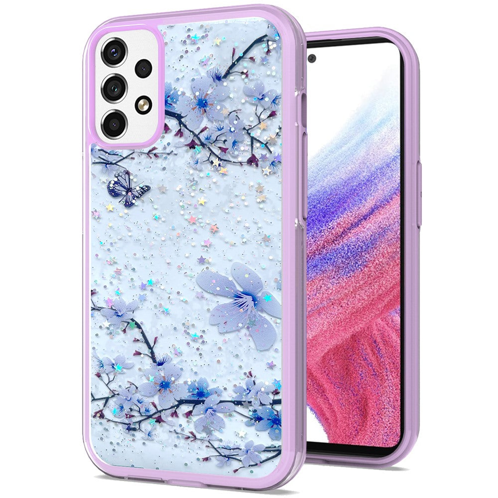 For Samsung Galaxy A53 5G Sakura Spring Flowers Design Colorful Frame Hybrid Rubber TPU Hard PC Shockproof Slim Phone Case Cover