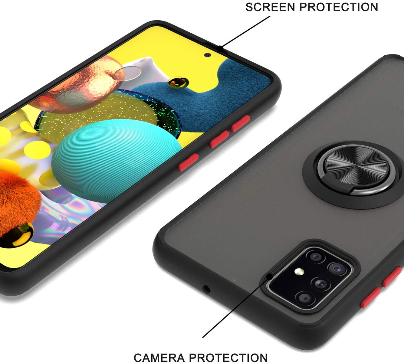 For Samsung Galaxy A13 5G Finger Ring Stand Holder Kickstand Hybrid Frosted Matte Silicone TPU Hard PC Frame Shock-Absorption Phone Case Cover