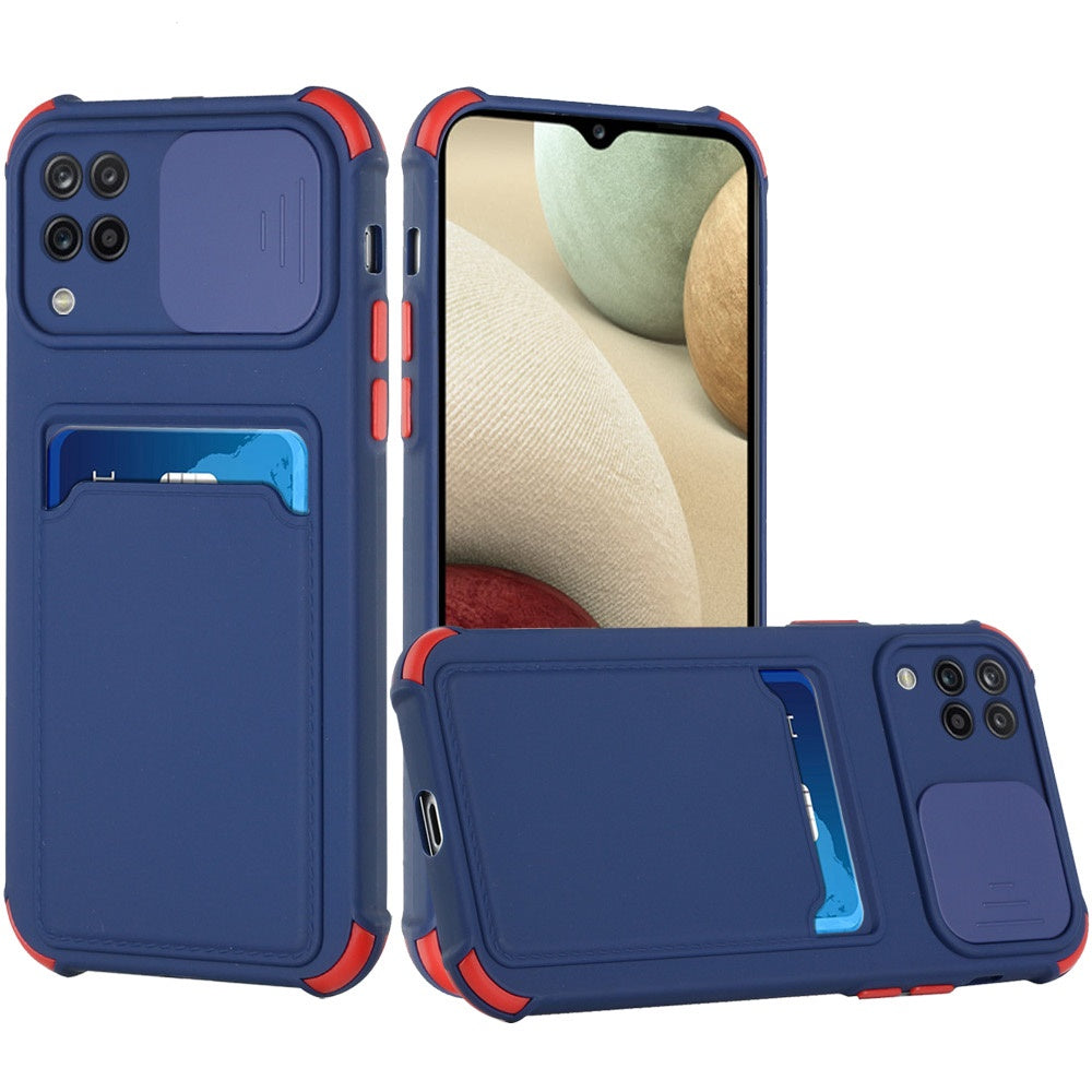 For Samsung Galaxy A12 5G Slim Wallet Case Credit Card Holder Back TPU Hybrid Rubber Silicone with Slide Camera Protection Phone Case Cover