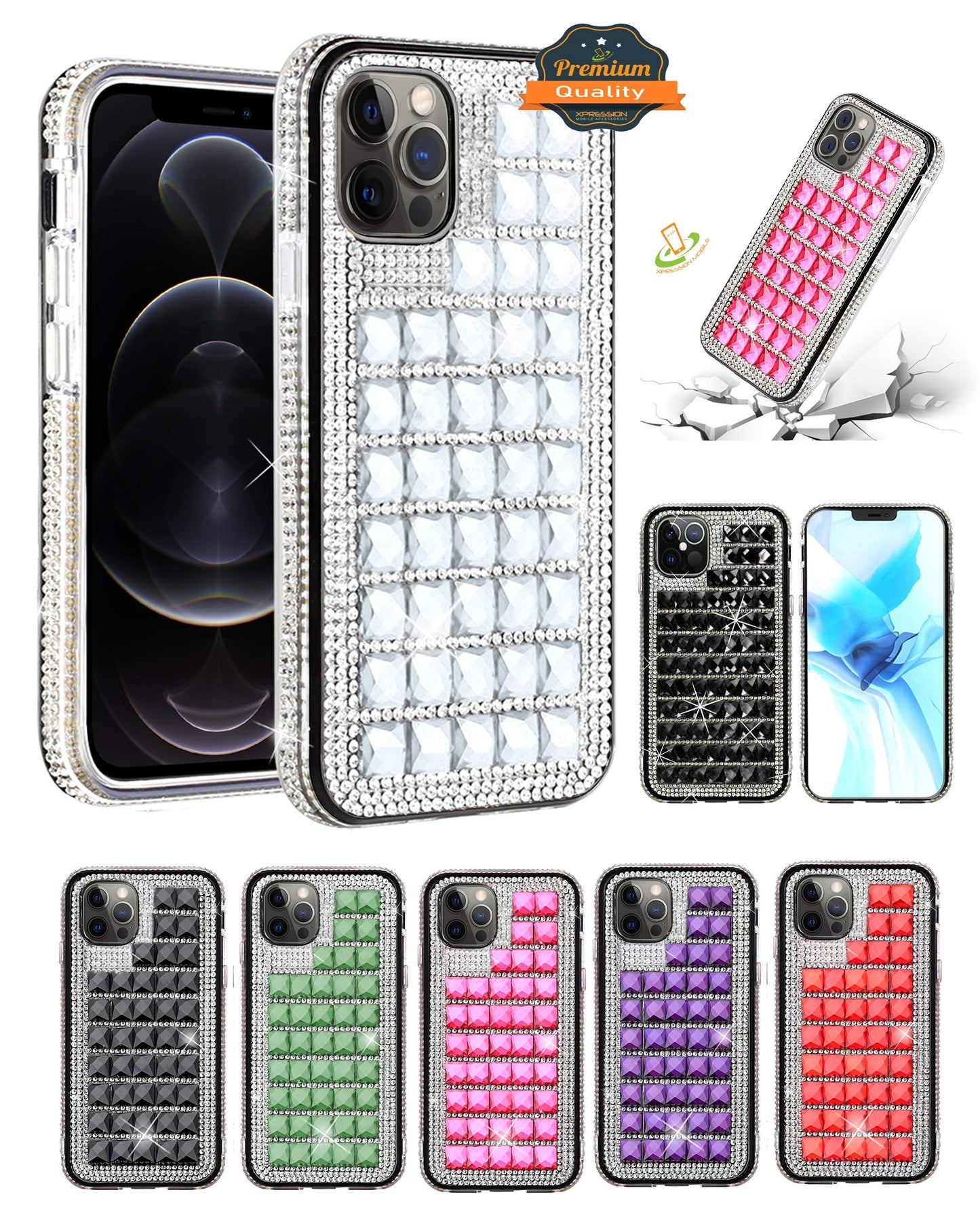 For Boost Mobile Celero 5G Fashion Luxury 3D Bling Diamonds Rhinestone Jeweled Shiny Crystal Hybrid TPU + PC Bumper Hard Black Phone Case Cover