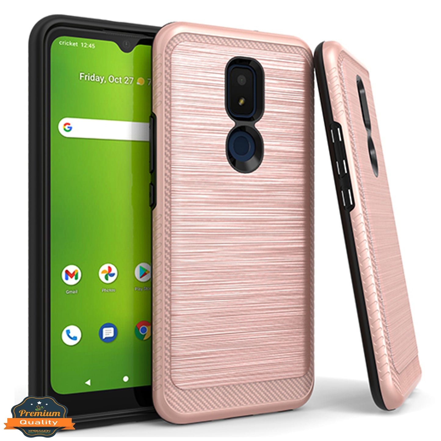 For Cricket Icon 3 Armor Brushed Texture Rugged Carbon Fiber Design Shockproof Dual Layers Hard PC + TPU Protective Phone Case Cover