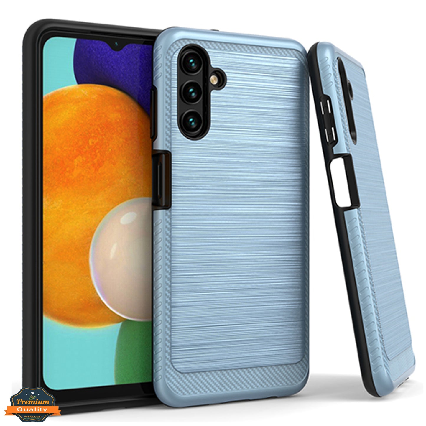 For Samsung Galaxy A13 5G Armor Brushed Texture Rugged Carbon Fiber Design Shockproof Dual Layers Hard PC + TPU Protective Phone Case Cover