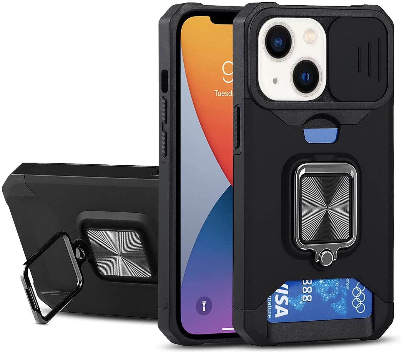 For Samsung Galaxy A13 5G Wallet Case with Slide Camera Protection, Credit Card Slot & Ring Kickstand Magnetic Car Mount Phone Case Cover