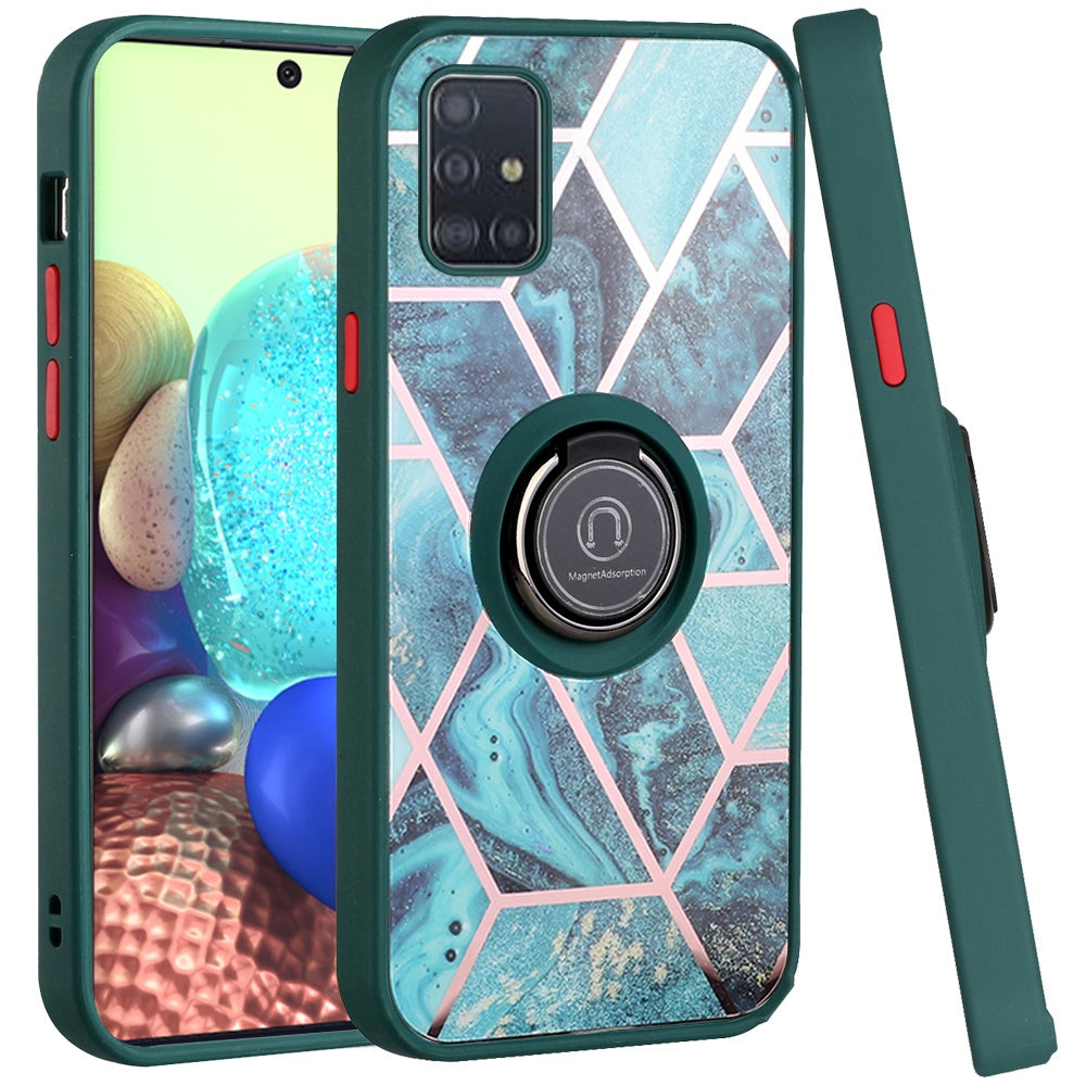 For Samsung Galaxy A71 5G Unique Marble Design with Magnetic Ring Kickstand Holder Hybrid TPU Hard Shockproof Armor Phone Case Cover