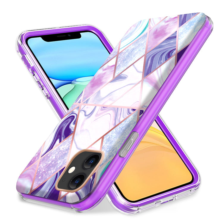 For Apple iPhone 11 (6.1") Dual Layer Hybrid Shockproof Fashion Design IMD Electroplating 2in1 Hard Rubber Frame Phone Case Cover