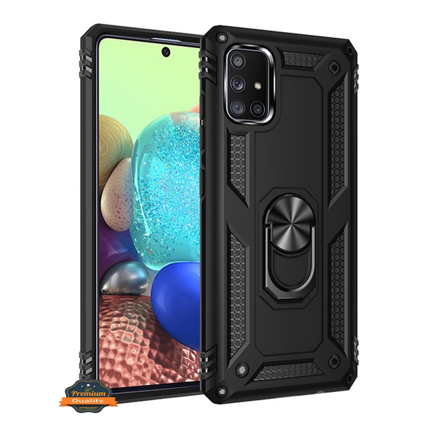 For Samsung Galaxy A71 5G Shockproof Hybrid Dual Layer PC + TPU with Ring Stand Metal Kickstand Heavy Duty Armor Shell Phone Case Cover