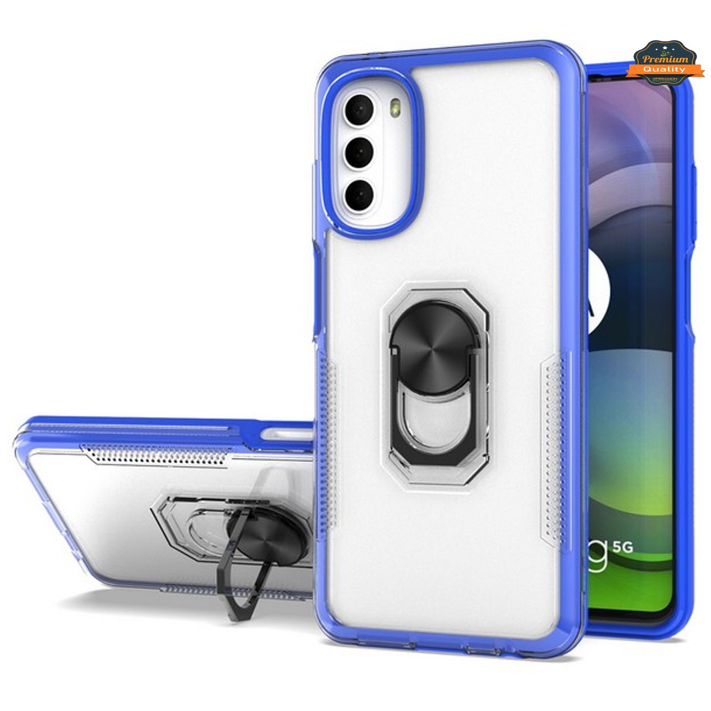 For Samsung Galaxy A03S Transparent Hybrid PC Magnetic Ring Stand (work with Car Mount) Detachable Frame Bumper Phone Case Cover