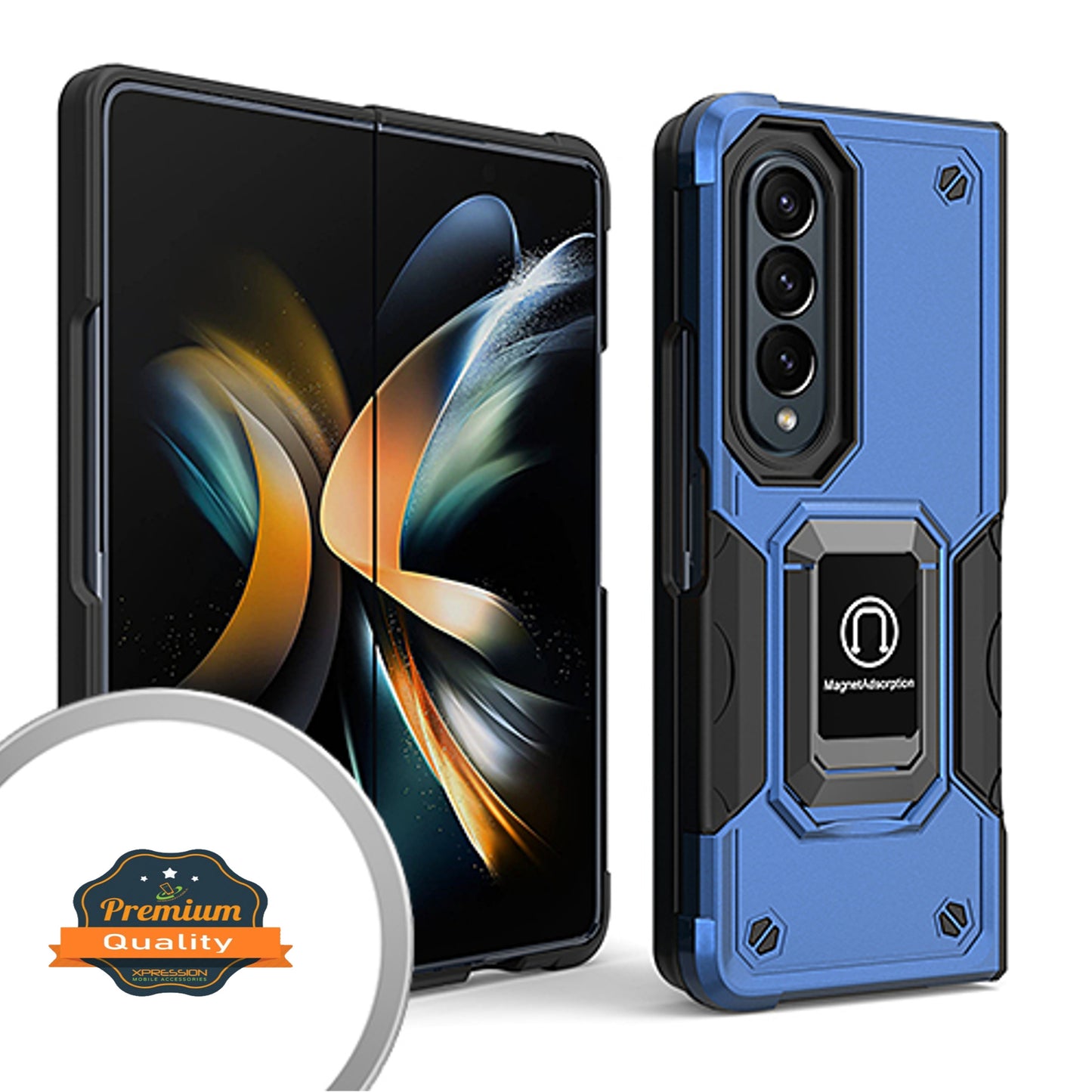 For Samsung Galaxy Z Fold 4 5G Heavy Duty Hybrid with Kickstand Ring Stand, Support Magnetic Car Mount Rugged TPU Shell Phone Case Cover