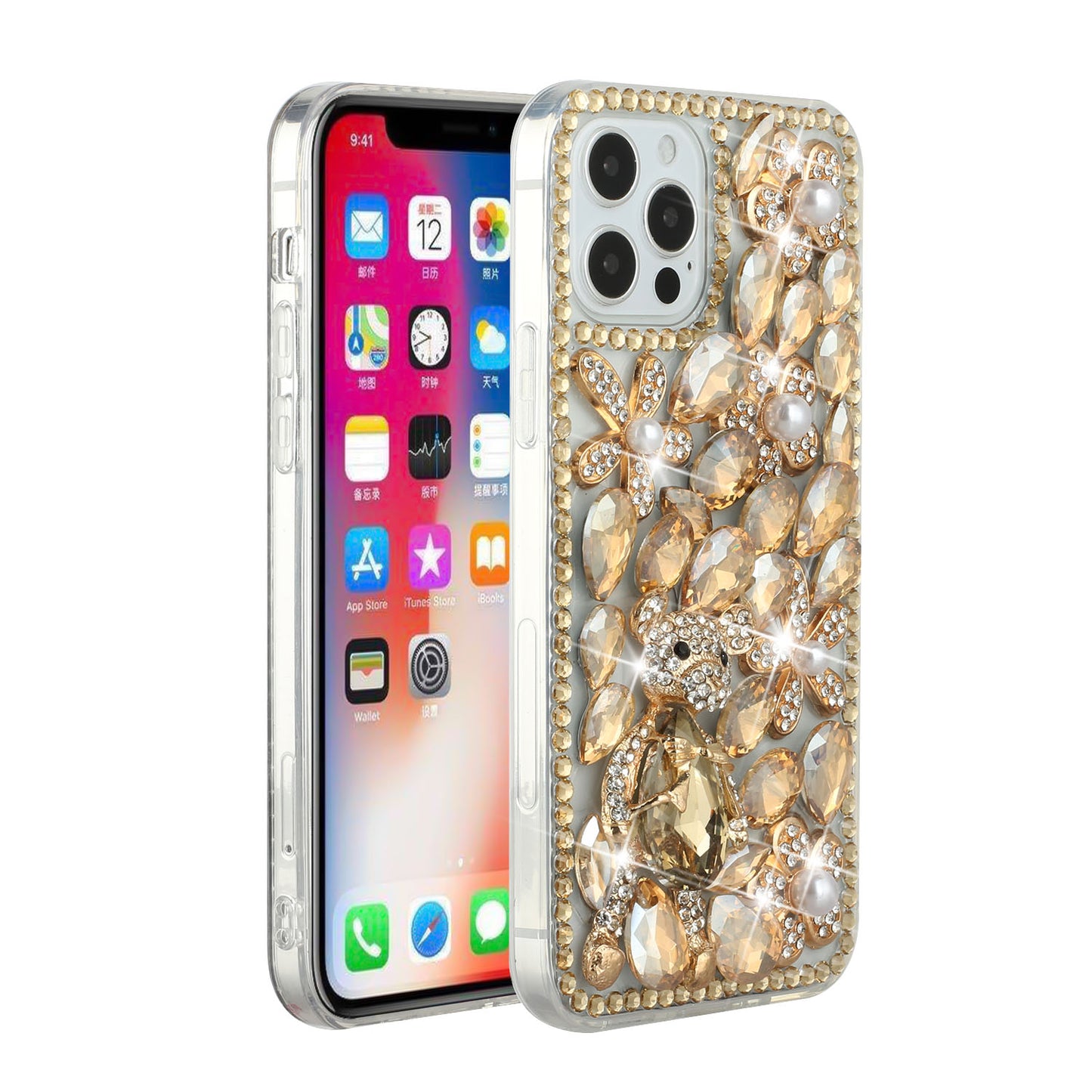 For Apple iPhone 11 (6.1") Bling Clear Crystal 3D Full Diamonds Luxury Sparkle Rhinestone Hybrid Protective Phone Case Cover