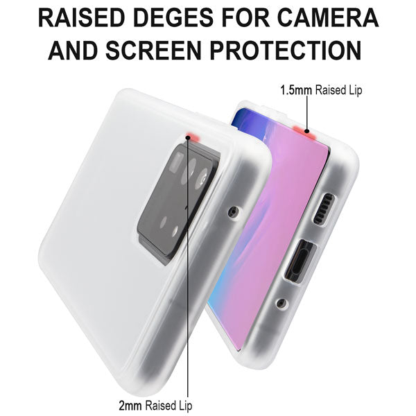 For Samsung Galaxy S20 Ultra (6.9) Slim Fit Hybrid Transparent Rubber Gummy Hard PC Soft Silicone Protective Semi White Phone Case Cover