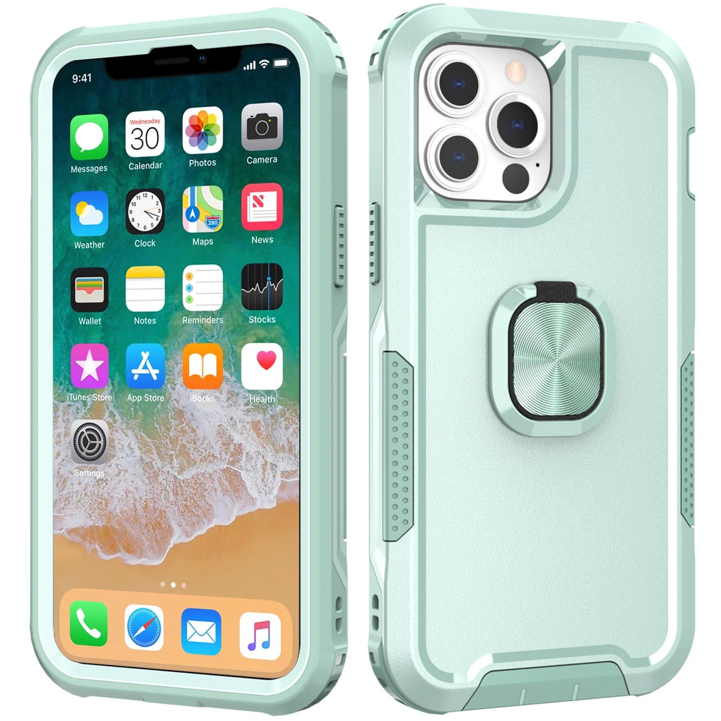 For iPhone 14 Pro (6.1") Heavy Duty 3in1 Magnetic Ring Kickstand Hybrid Shockproof Military-Grade Drop Protection Phone Case Cover