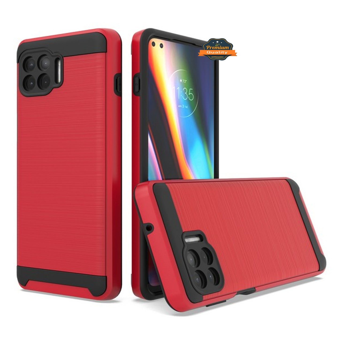 For Motorola Moto One 5G, Moto G 5G Plus Rugged TPU + Hard PC Brushed Metal Texture Hybrid Dual Layer Armor Shockproof Phone Case Cover