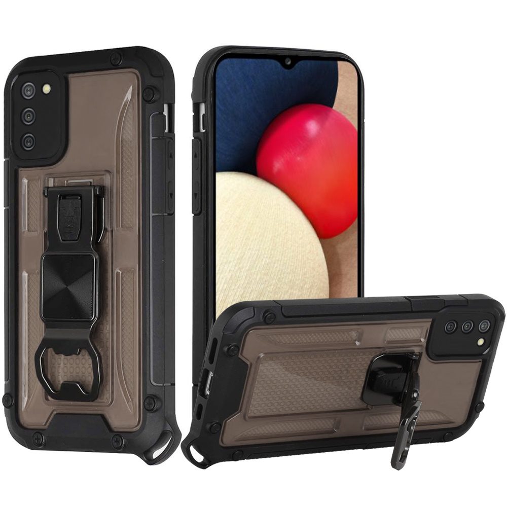 For Samsung Galaxy A02S Heavy Duty Military Grade Rugged Hybrid with Magnetic Kickstand, Carabiner, Bottle Beer Opener Shockproof Phone Case Cover