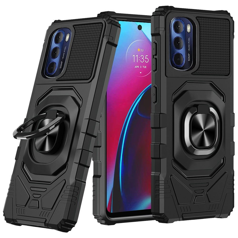 For Motorola Moto G Stylus 2022 Hybrid Dual Layer with Rotate Magnetic Ring Stand Holder Kickstand, Rugged Shockproof Phone Case Cover