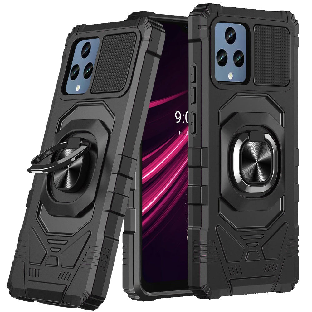 For T-Mobile Revvl 6 Pro 5G /Revvl 6 5G Hybrid 2in1 Dual Layer with Rotate Magnetic Ring Stand Holder Kickstand, Rugged Shockproof Phone Case Cover