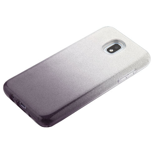 For Samsung Galaxy J3 (2018)/ Galaxy J3 Star/ Galaxy J3 Stylish Gradient Glitter Design Hybrid Rubber TPU Hard PC Slim Fit Silver Black Phone Case Cover