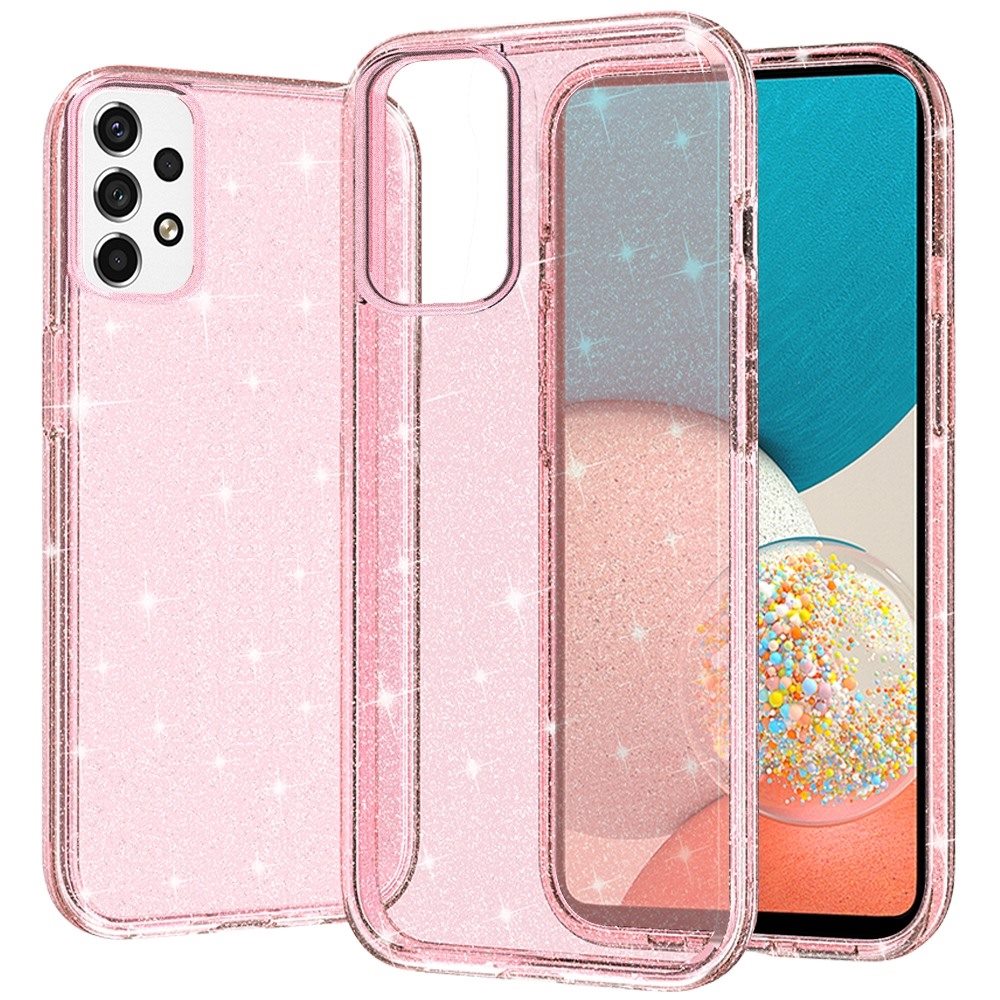 For Samsung Galaxy A53 5G Transparent Crystal Glitter Shiny Sparkle Bling TPU Rubber Hard PC Back Hybrid Frame Shockproof Phone Case Cover