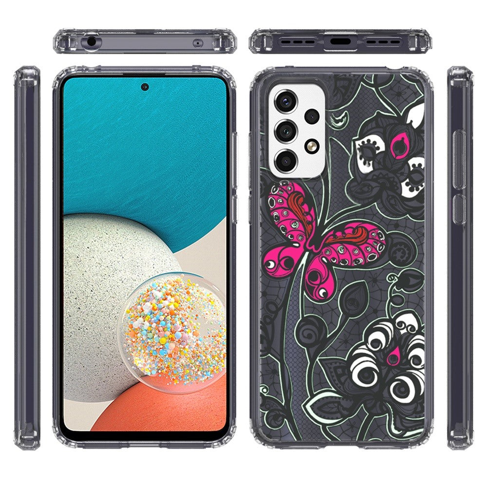 For Samsung Galaxy A53 5G Cases Pattern Design Ultra Thin Clear Hybrid Rubber Gummy TPU Grip + Hard PC Back Shockproof Phone Case Cover