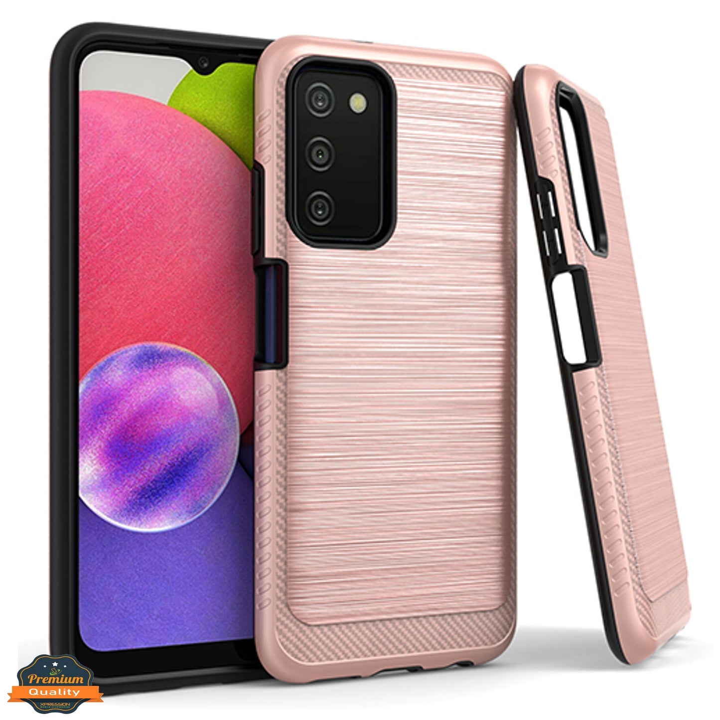 For Samsung Galaxy A03s (2022) Armor Brushed Texture Rugged Carbon Fiber Design Shockproof Dual Layers Hard PC + TPU Protective Phone Case Cover