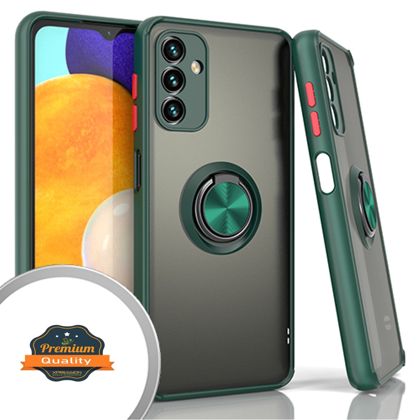 For Samsung Galaxy A13 5G Finger Ring Stand Holder Kickstand Hybrid Frosted Matte Silicone TPU Hard PC Frame Shock-Absorption Phone Case Cover