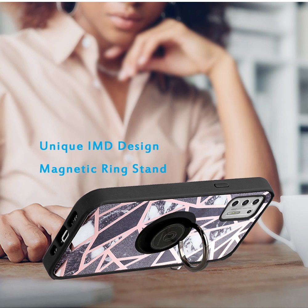 For Apple iPhone SE 2022 /SE 2020/8/7 Unique Marble Design with Magnetic Ring Kickstand Holder Hybrid TPU Shockproof Phone Case Cover