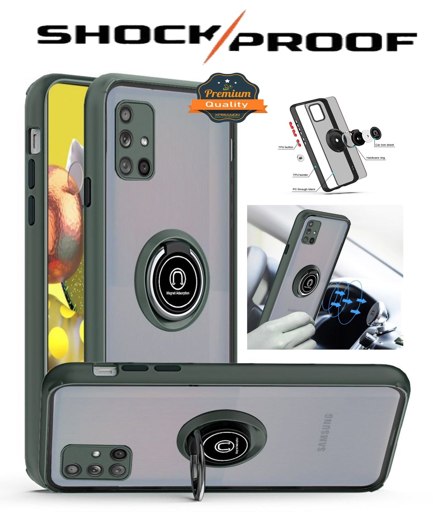 For Samsung Galaxy A71 5G Hybrid Protective PC & TPU Shockproof with 360° Rotation Ring Magnetic Metal Stand & Covered Camera Phone Case Cover