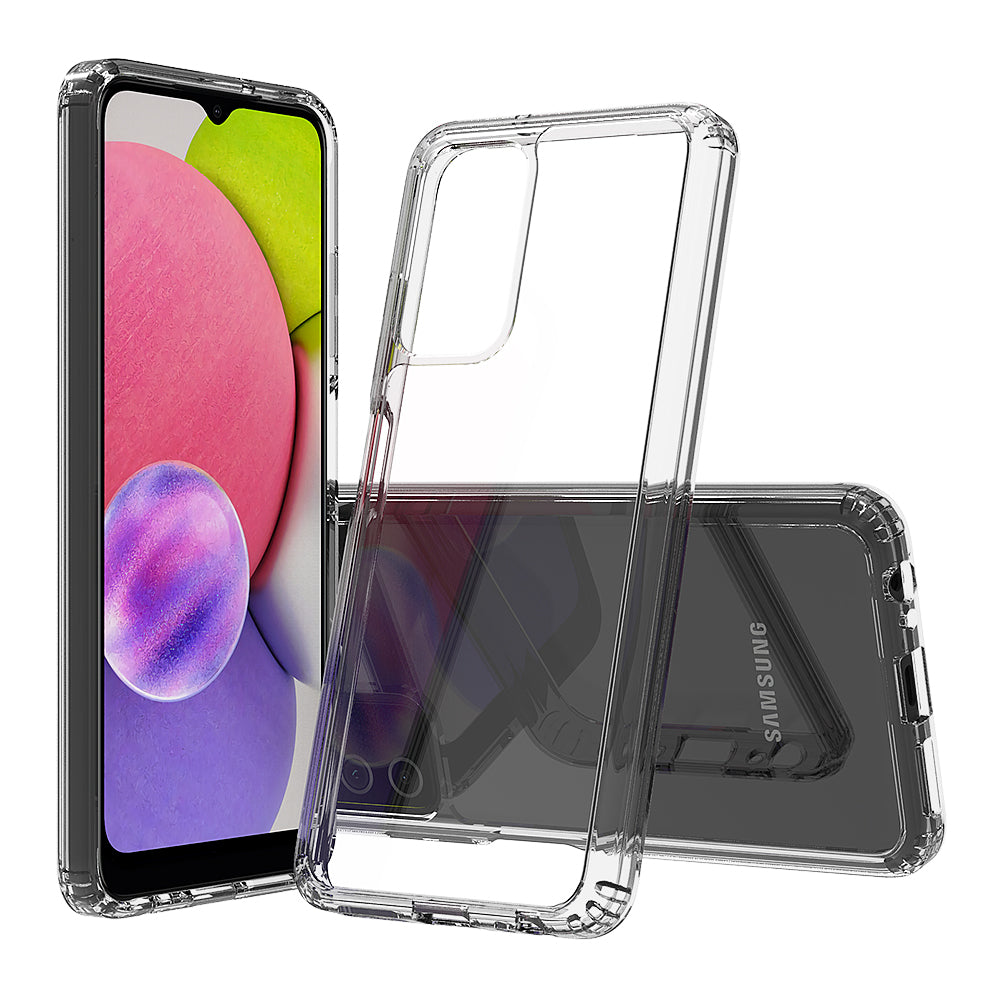 For Samsung Galaxy A03S Hybrid Transparent Clear Acrylic Back Hard PC & Soft TPU Full Protective Bumper Extra Shock-Absorb Phone Case Cover