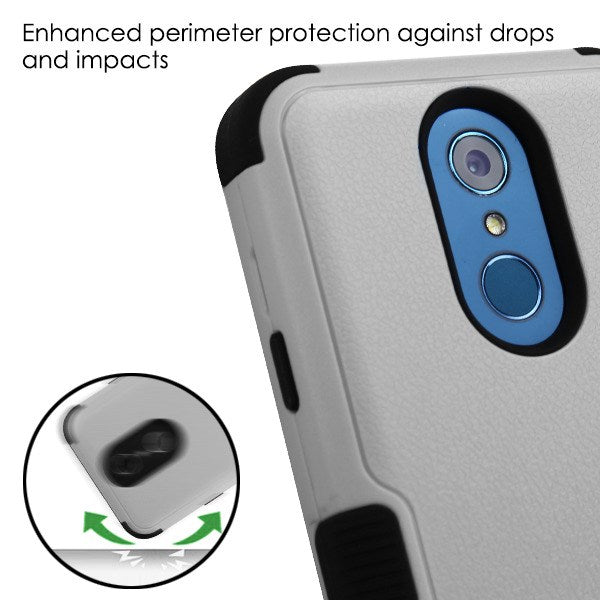 For LG Q7, LG Q7+ Hybrid Three Layer Hard PC Shockproof Heavy Duty TPU Rubber Anti-Drop Gray Black Phone Case Cover