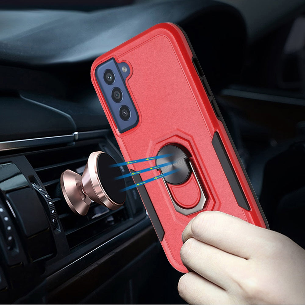 For Samsung Galaxy S21 Ultra Hybrid Tough Strong Dual Layer Hard PC TPU with Flat Magnetic Ring Stand Heavy-Duty Armor Red Phone Case Cover