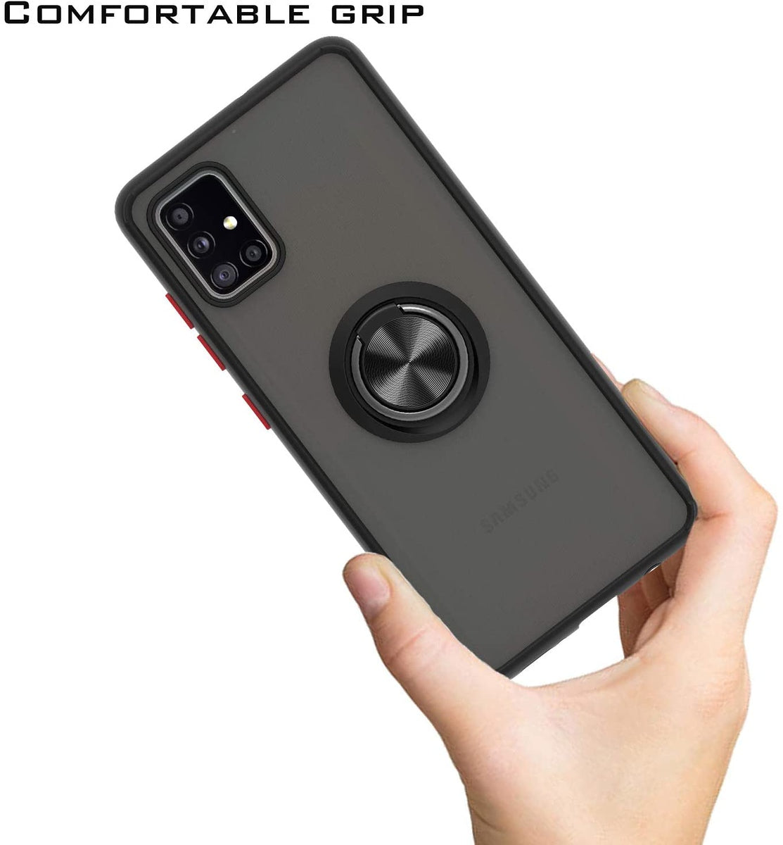For Samsung Galaxy A13 5G Finger Ring Stand Holder Kickstand Hybrid Frosted Matte Silicone TPU Hard PC Frame Shock-Absorption Phone Case Cover