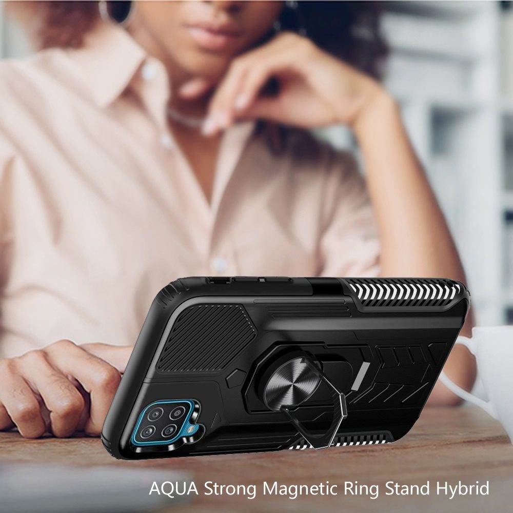 For Samsung Galaxy A12 5G Military Grade Hybrid Heavy Duty 2 in 1 Protective Hard PC and Soft Silicone with Ring Stand Holder Phone Case Cover