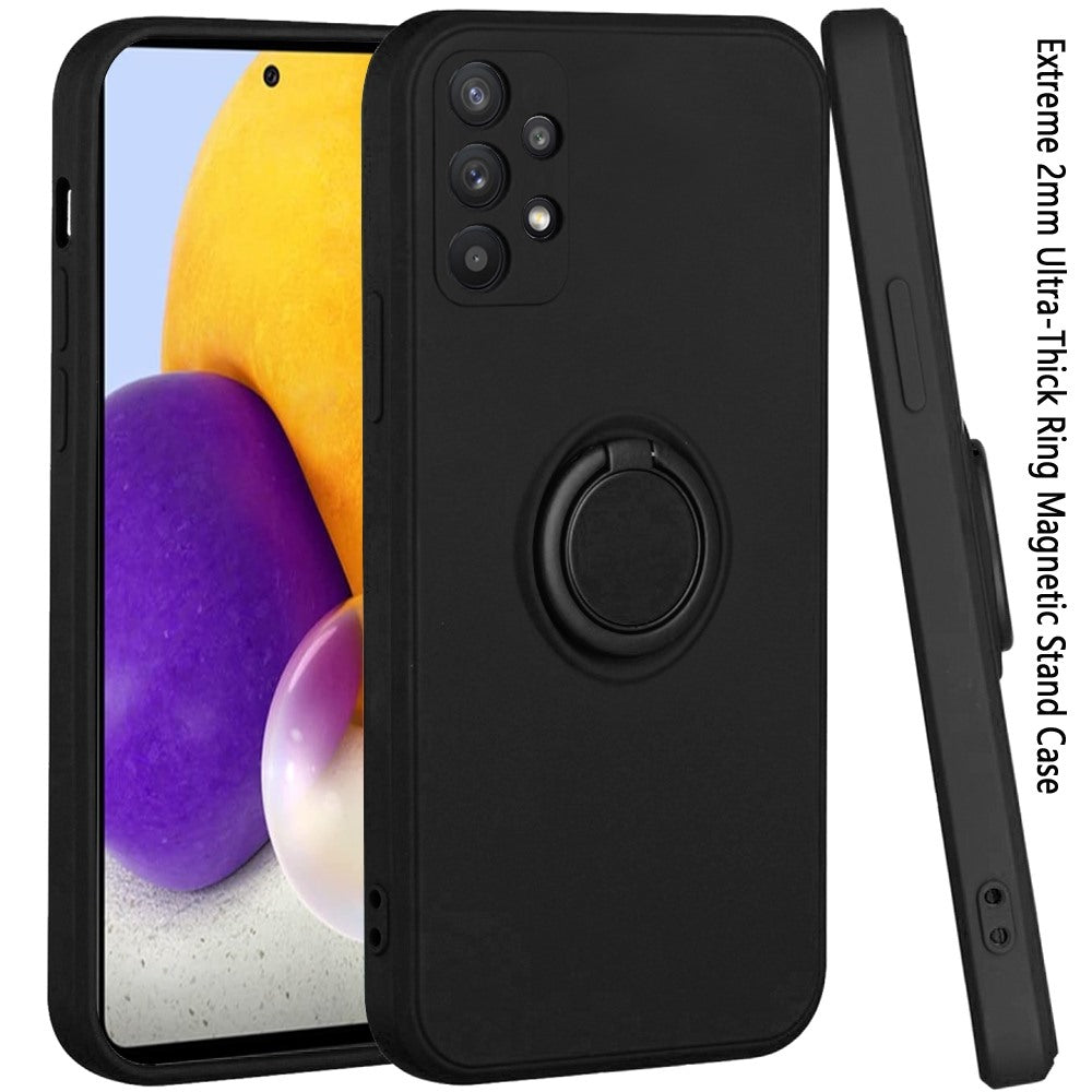 For Samsung Galaxy A73 5G Slim Silicone Soft Rubber Hybrid with Ultra-Thick Ring Magnetic Stand Holder Car Mount Supported Hard Protective Phone Case Cover