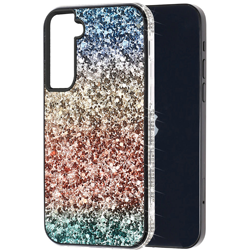 For Samsung A03 Core Rhinestone Sparkling Rainbow Gradual Glitter Full Diamond Bling Protective Hybrid Rugged Bumper Phone Case Cover