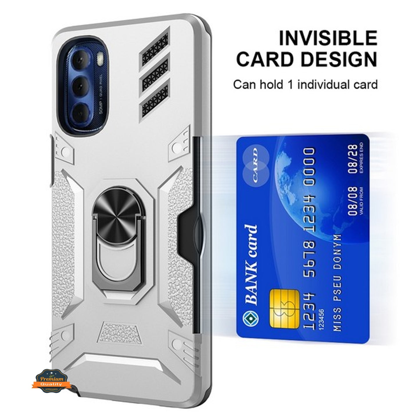 For Samsung Galaxy A03S Invisible Wallet Credit Card Holder with Ring Stand Kickstand Heavy Duty Slim Shockproof Hybrid Phone Case Cover