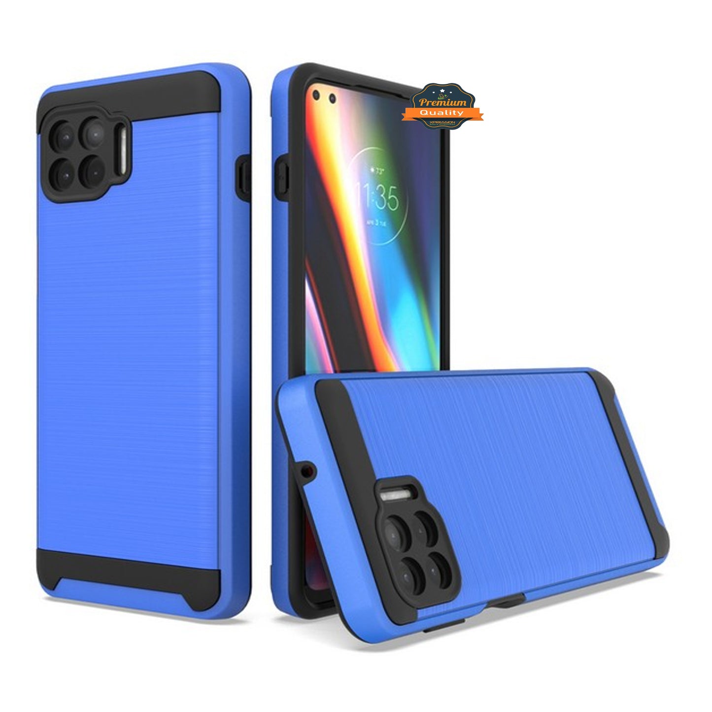 For Motorola Moto One 5G, Moto G 5G Plus Rugged TPU + Hard PC Brushed Metal Texture Hybrid Dual Layer Armor Shockproof Phone Case Cover