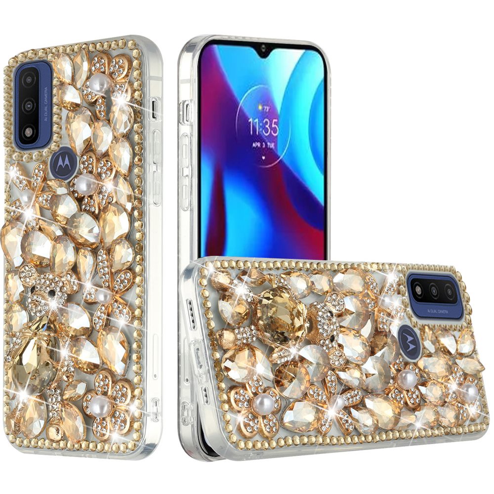 For Motorola Moto G Power 2022 Bling Clear Crystal 3D Full Diamonds Luxury Sparkle Transparent Rhinestone Hybrid Bumper Phone Case Cover