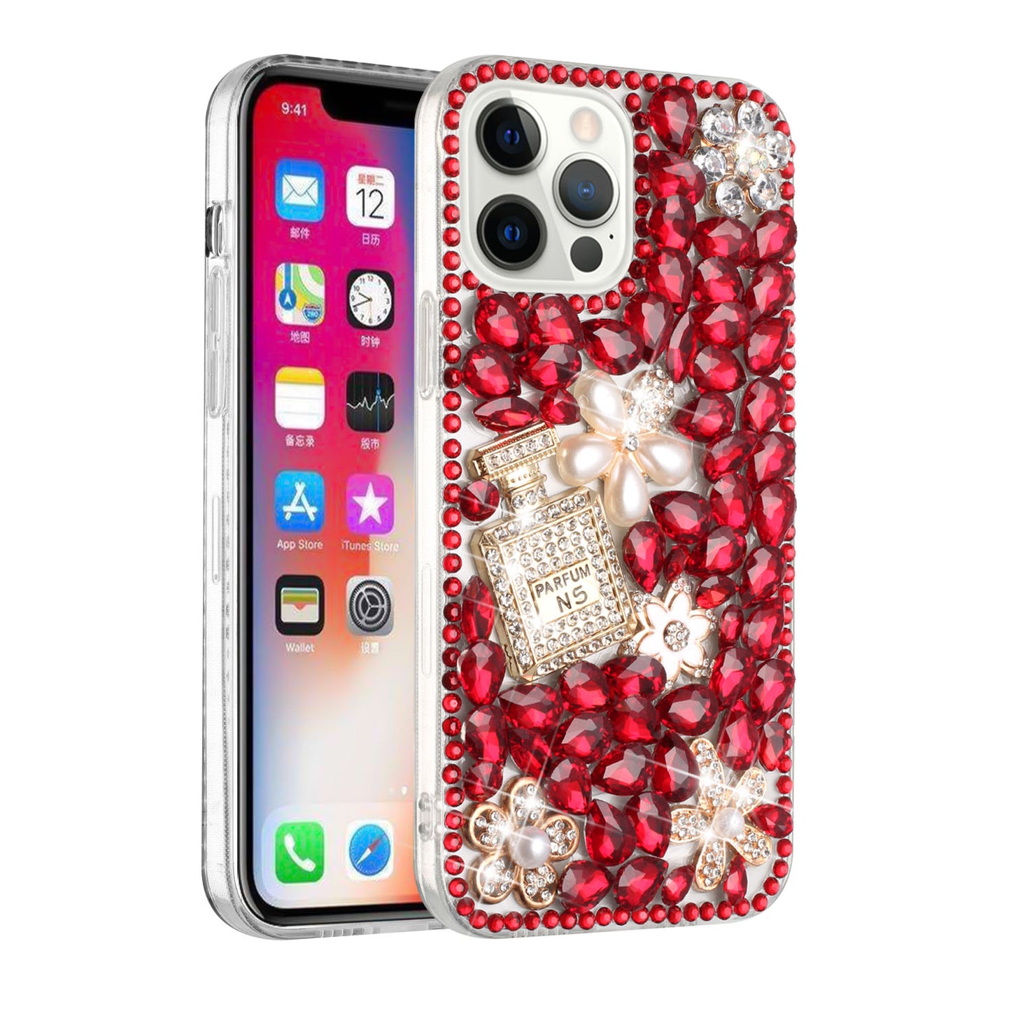 For Apple iPhone 13 Pro Max 6.7" Bling Crystal 3D Full Diamonds Luxury Sparkle Rhinestone Hybrid Protective Phone Case Cover