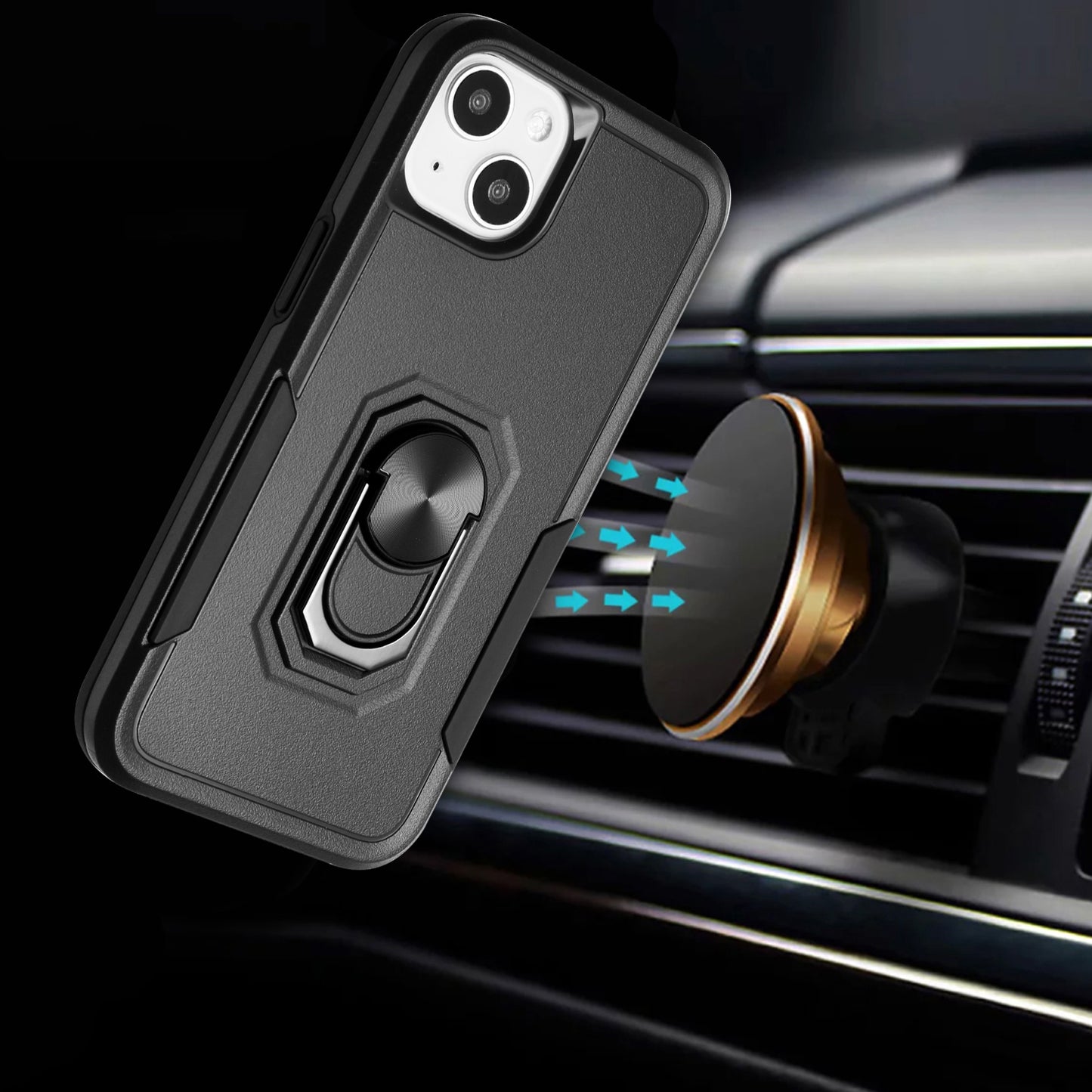 For Samsung Galaxy A03S Hybrid Tough Strong Dual Layer Hard PC with Flat Magnetic Ring Stand Heavy-Duty Armor Design Phone Case Cover