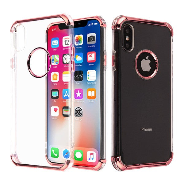 For Apple iPhone XS/X Slim Hybrid Transparent Rubber Gummy Hard PC Silicone Electroplating Protective Clear / Rose Gold Phone Case Cover