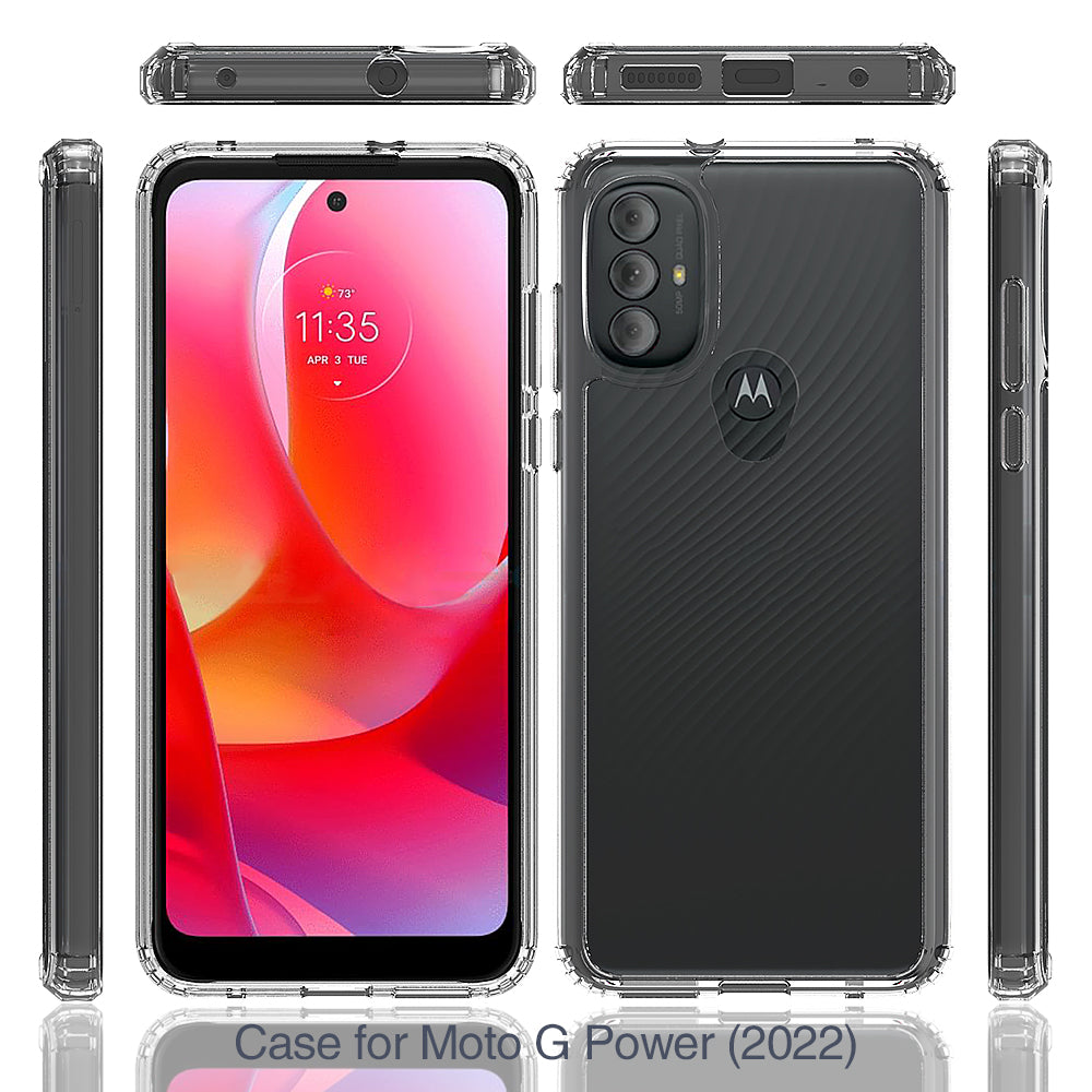 For Motorola Moto G Power 2022 Hybrid Transparent Clear Acrylic Back Hard PC & Soft TPU Full Protective Bumper Shock-Absorb Phone Case Cover