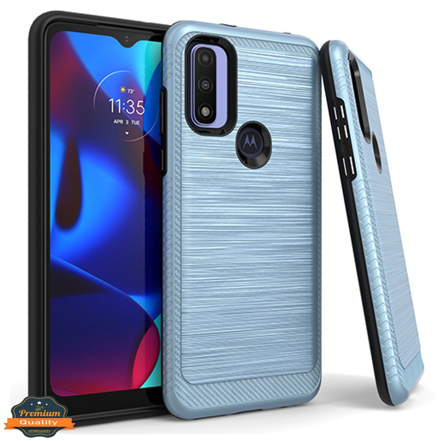 For Motorola Moto G Power 2022 (6.5") Armor Brushed Texture Rugged Carbon Fiber Design Shockproof Dual Layers Hard PC + TPU Phone Case Cover