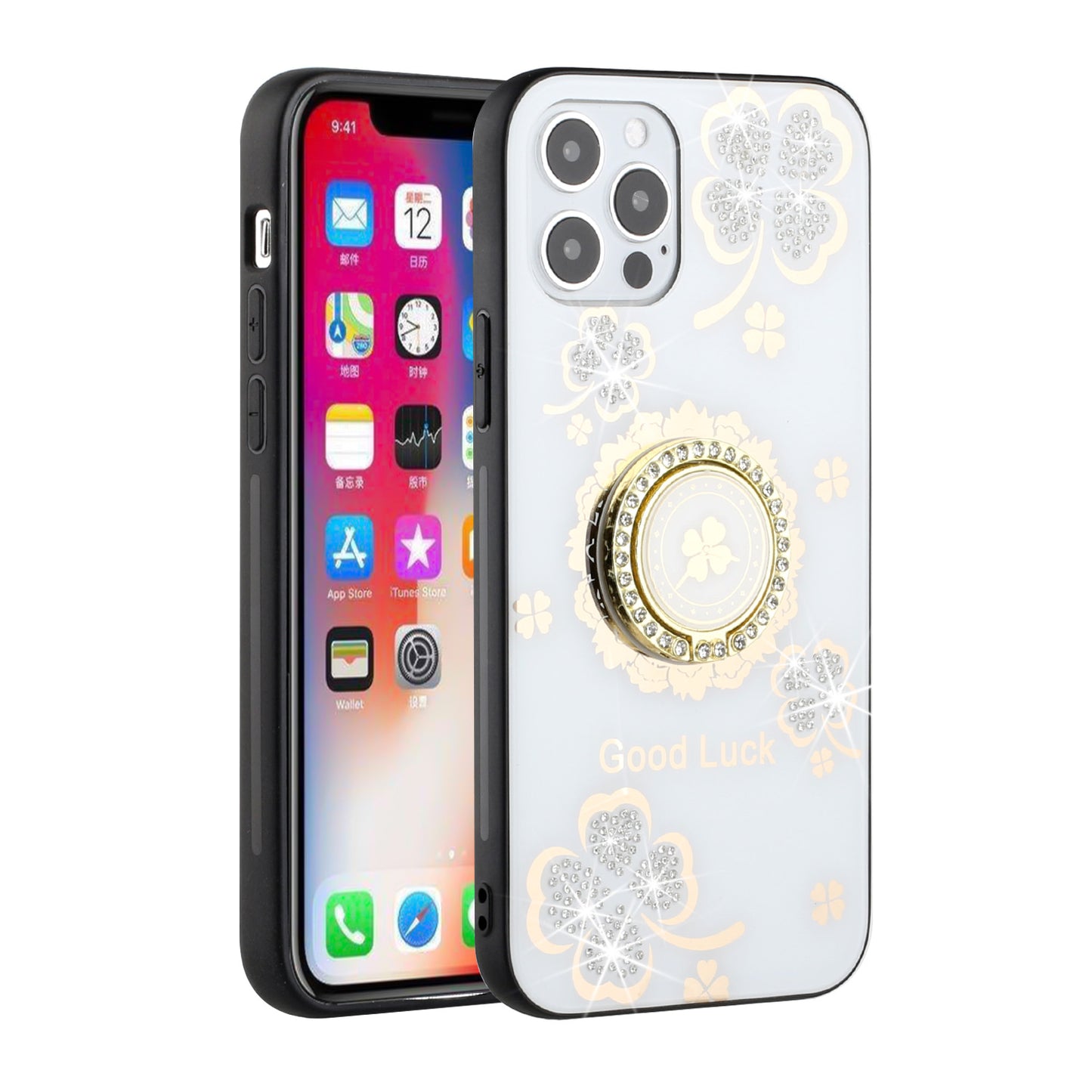 For Samsung Galaxy A02S Diamond Bling Sparkly Glitter Ornaments Engraving Hybrid Armor Ring Stand Holder Fashion Phone Case Cover