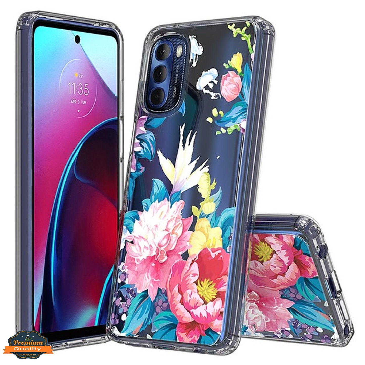 For Samsung Galaxy A03 Core Floral Patterns Design Transparent Silicone Shock Absorption Bumper Slim Hard PC Back Phone Case Cover