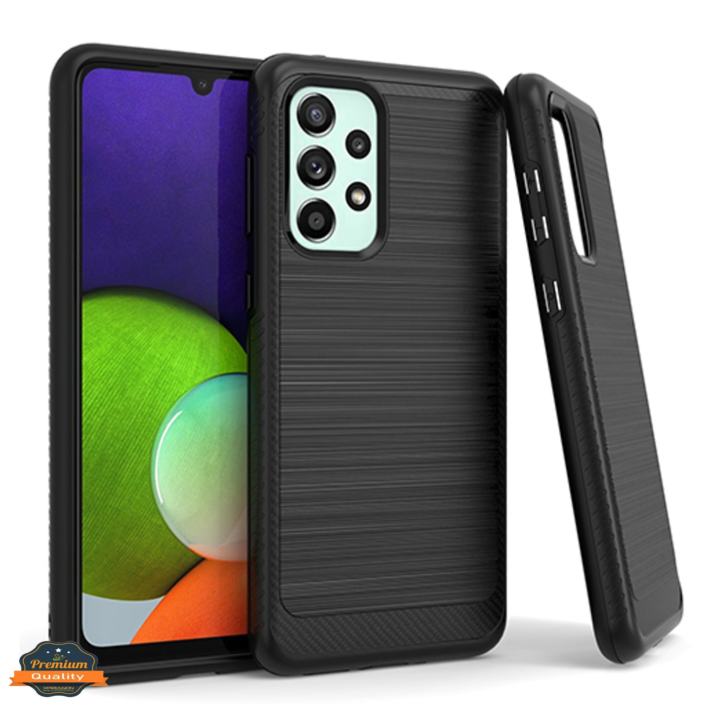 For Samsung Galaxy A33 5G Brushed Texture Rugged Carbon Fiber Design Hybrid Shockproof Dual Layers Hard PC Protective Phone Case Cover