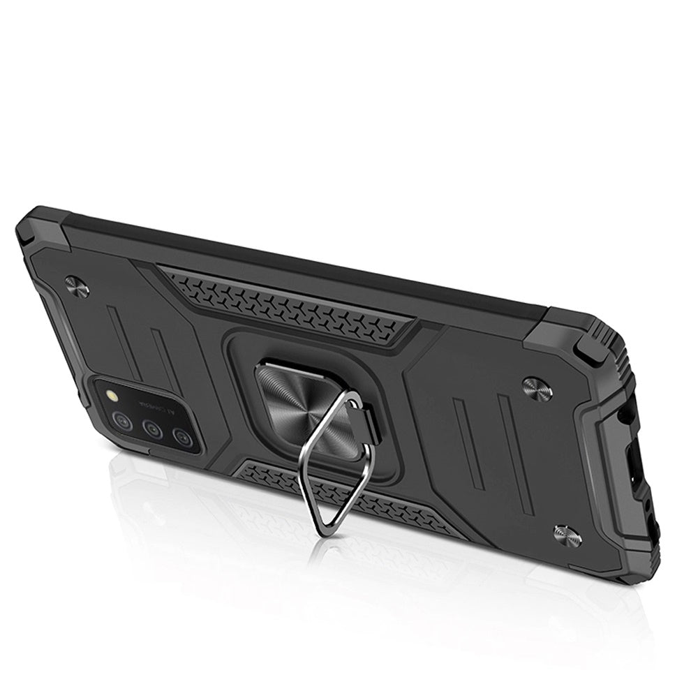 For Samsung Galaxy A02s Armor Hybrid with Ring Holder Kickstand Shockproof Heavy-Duty Durable Rugged Dual Layer Phone Case Cover