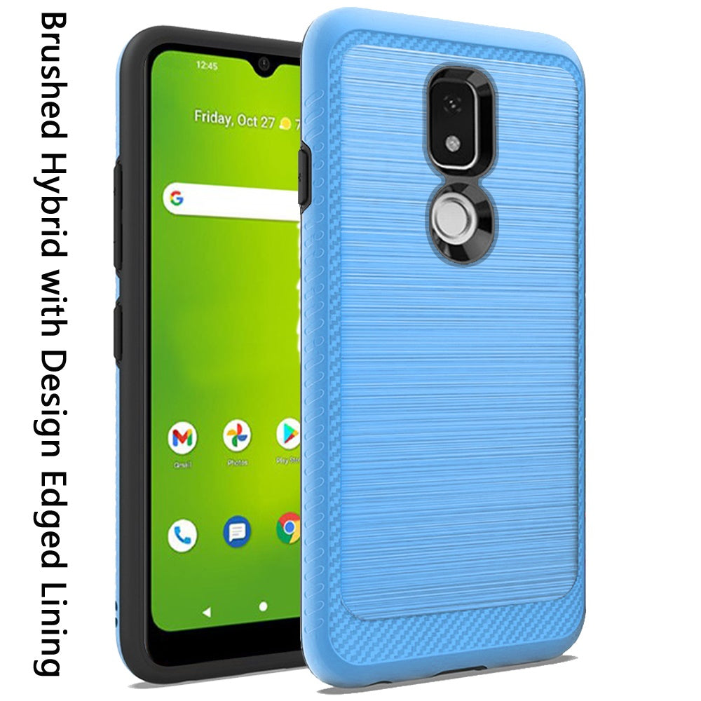 For Cricket Icon 3 (2021) Slim Protective Hybrid TPU 2-Piece Bumper Shockproof with Brushed Metal Texture Carbon Fiber Hard PC Back Phone Case Cover