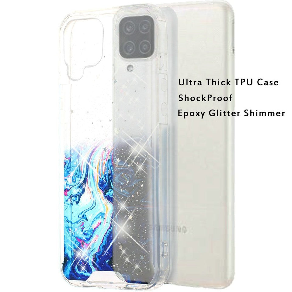 For Samsung Galaxy A42 5G Pattern Clear Design Transparent Glitter Bling Hybrid Plastic Hard Back TPU Bumper Rubber Phone Case Cover