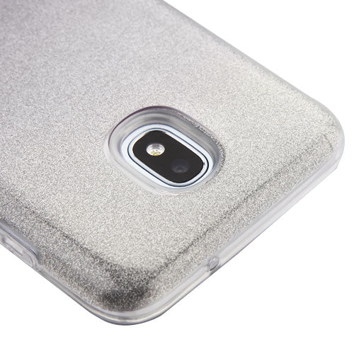 For Samsung Galaxy J3 (2018)/ Galaxy J3 Star/ Galaxy J3 Stylish Gradient Glitter Design Hybrid Rubber TPU Hard PC Slim Fit Silver Black Phone Case Cover
